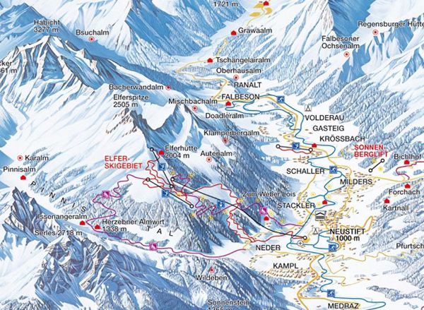 Skimap piste Neustift