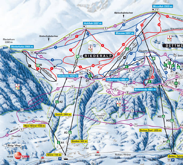 Cartina Riederalp - Mappa piste sci Riederalp Aletsch Arena