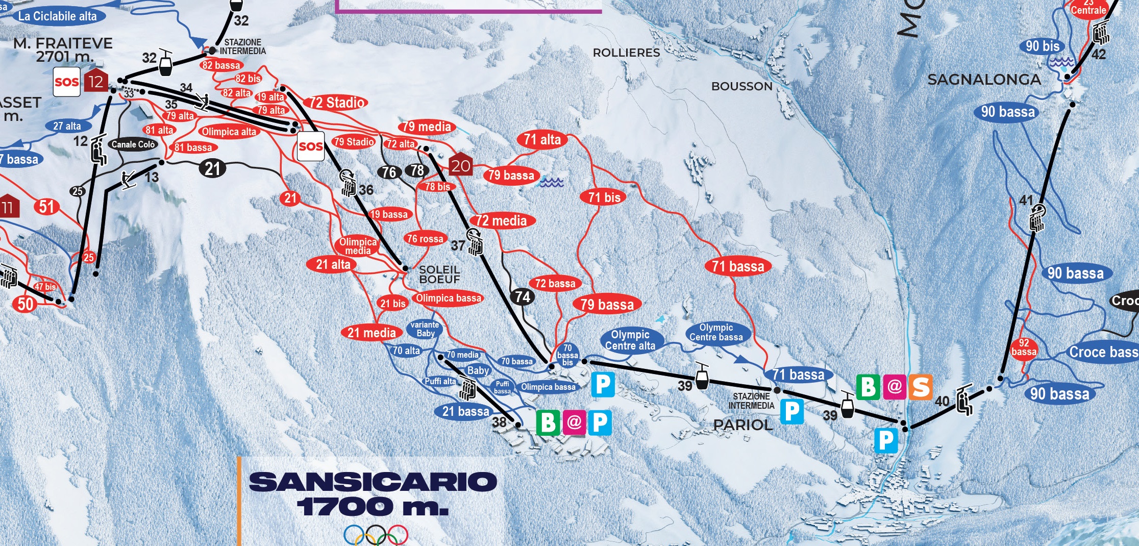 Cartina San Sicario - Mappa piste sci Sansicario