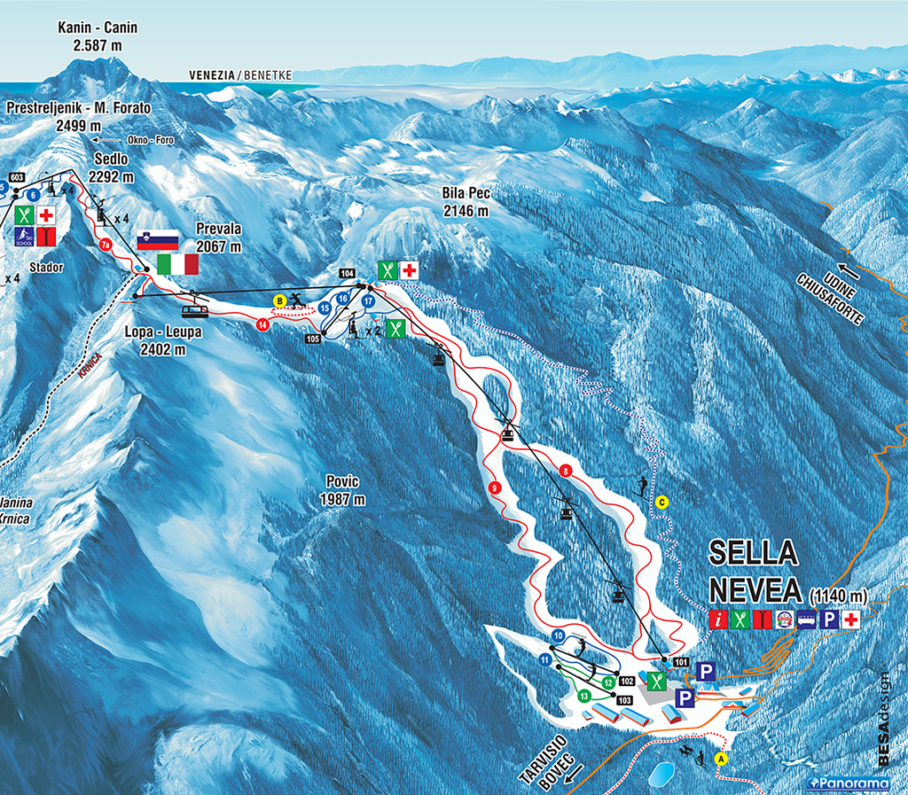 Cartina Sella Nevea - Mappa piste sci Sella Nevea