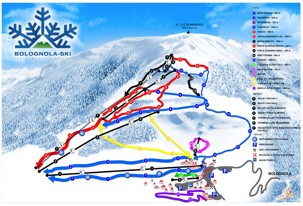 Cartina Bolognola - Mappa piste sci Bolognola